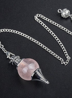 【茜茜珠饰】天然水晶玛瑙半宝石圆球灵摆吊坠可拆卸挂链 12色