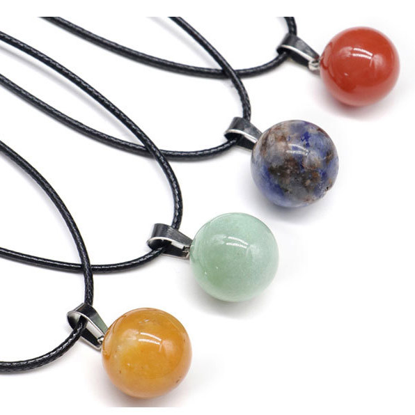 【茜茜珠饰】圆球吊坠天然水晶玛瑙半宝石小球半成品diy项链 19色