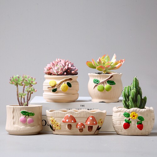 新小百花套装多肉花盆陶瓷复古喷点素烧紫砂创意小花盆栽包邮清仓