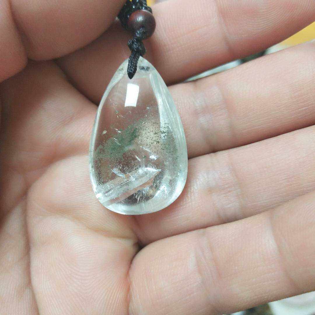 天然绿幽灵水晶吊坠晶中晶石中石