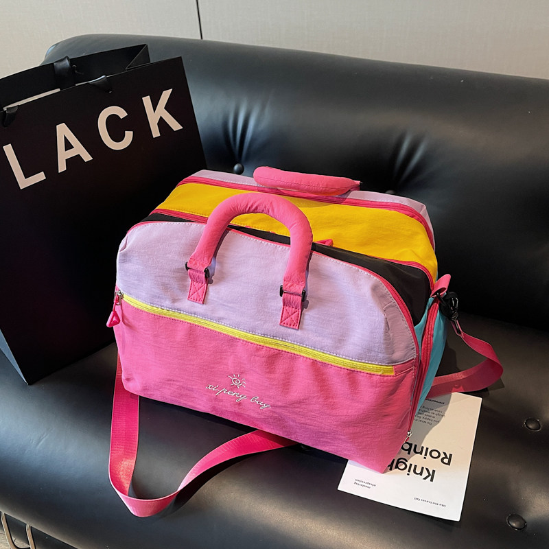 爆款撞色彩色短途旅行包行李袋大容量高颜值质感手提网红斜挎时尚