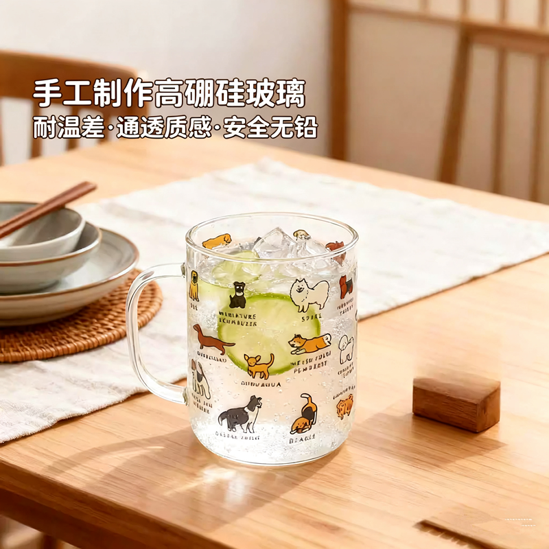 韩国插画猫咪小狗玻璃杯耐热高硼硅玻璃杯女士咖啡果汁牛奶杯手工,餐饮具,玻璃杯,淘宝优惠券,粉丝福利购,淘宝优惠卷
