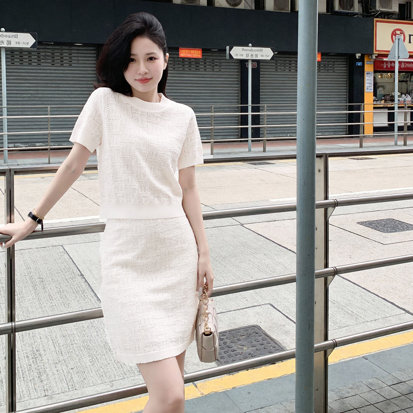 冰丝时尚休闲套装女2026夏季新款慵懒风显瘦针织半身裙两件套