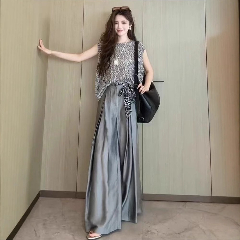 新款时尚气质小众休闲运动套装女夏上衣无袖马甲背心阔腿裤两件套