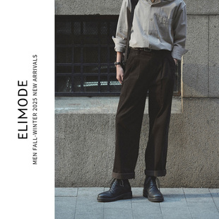 宽松长裤 ELI 纯棉复古双褶休闲通勤灯芯绒直筒垂款 春季 男 南柚