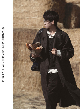 ELI【根河】100%绵羊毛可立领纯手工廓形双面呢长款大衣外套秋冬