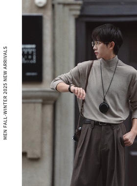 ELI【柏林初秋】精纺绵羊毛混纺弹力半高领套头长袖T恤保暖打底秋