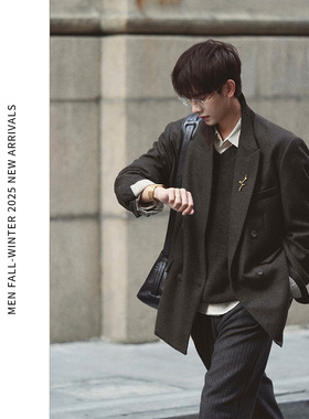 ELI【情书】澳洲美利奴精纺羊毛高支毛呢戗驳领复古双排扣西装冬
