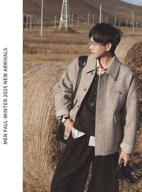 ELI【莫日格勒】100%绵羊毛彩点花呢复古短款休闲夹克外套秋冬