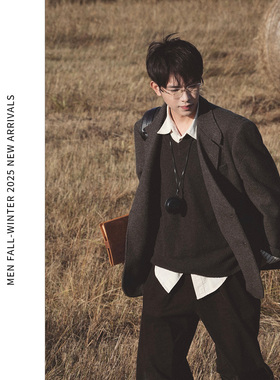 ELI【恩和·晨雾】两用领羊毛混纺休闲西装复古猎装毛呢夹克外套