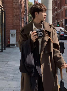 Eli 廓形韩系宽松简约军咖毛呢大衣复古美拉德厚款保暖毛呢大衣