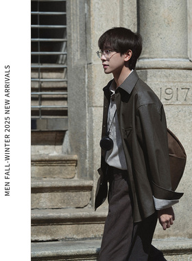 ELI【月桂叶】春季高级感定织PU皮衣衬衫复古夹克外套