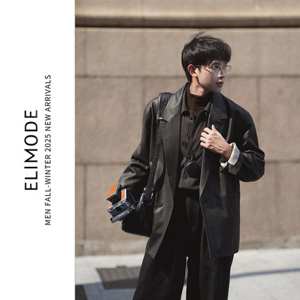 ELI【中央车站】中古油蜡洗腿工艺平驳领宽松夹克休闲西装外套