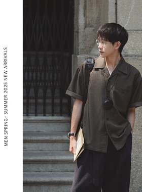 ELI【松木】2025古巴领云朵感短袖衬衫夏季轻薄透气休闲衬衣男款