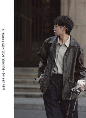 ELI【可可树】复古翻领简约设计休闲松弛感通勤男女皮衣夹克外套