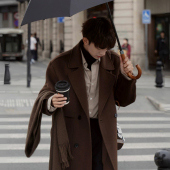 Eli 柏林纪事 韩系简约冬保暖美拉德手缝双面尼棉羊毛大衣外套