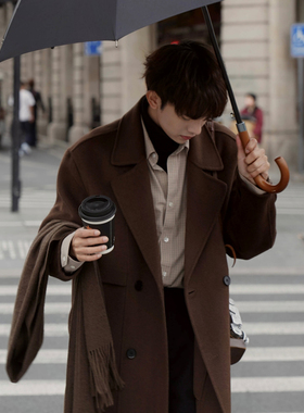 Eli 【柏林纪事】韩系简约冬保暖美拉德手缝双面尼棉羊毛大衣外套