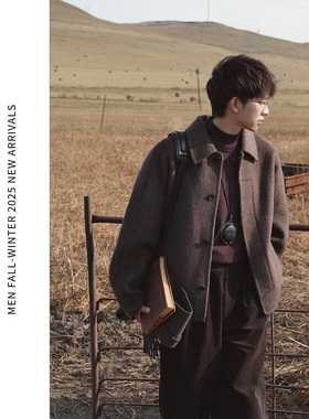 ELI【阿尔山】高支精纺纯羊毛单排扣双面呢夹克短款毛呢外套男冬