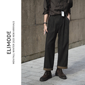ELI 黑茶色 简约直筒长裤 绿皮书 25秋冬棉麻混纺复古休闲牛仔裤