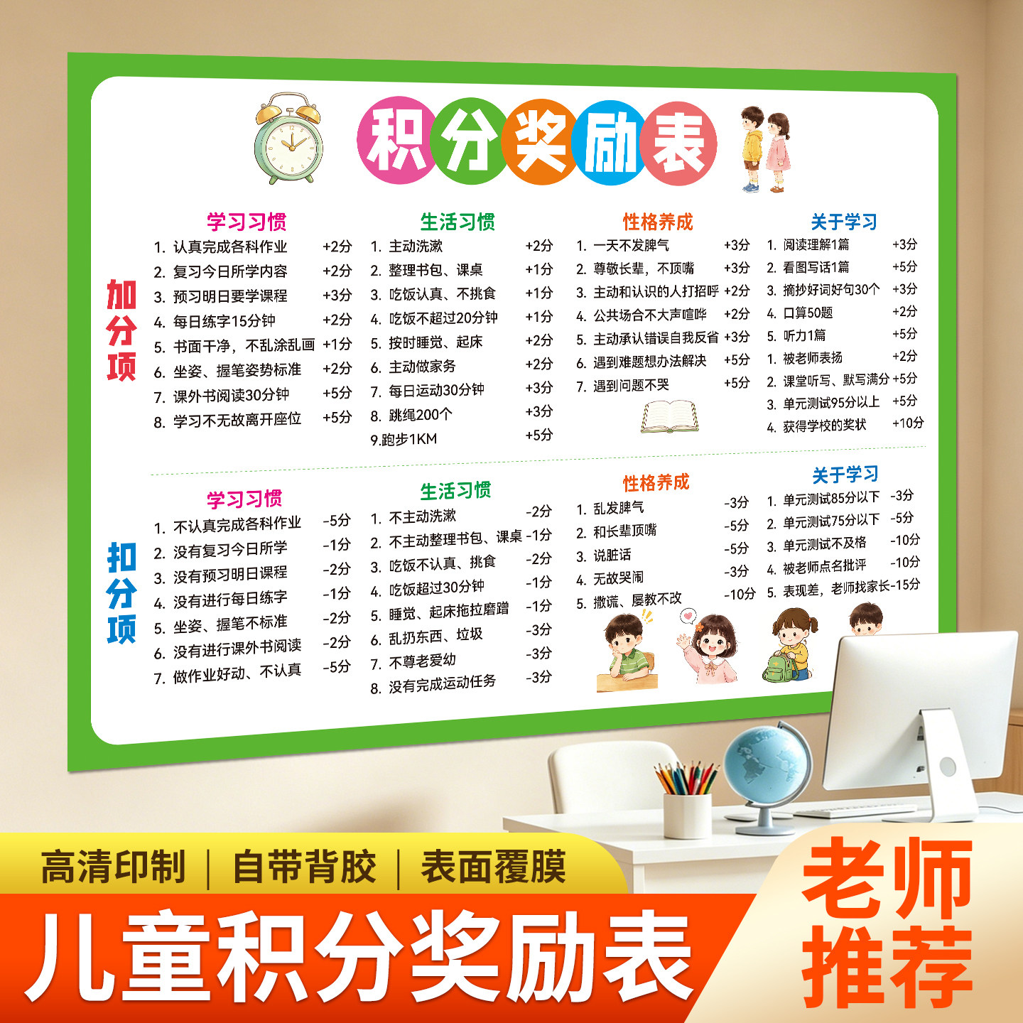 自律积分奖励教室自粘墙贴纸