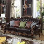 客厅欧式 美式 实木沙发真皮黑胡桃木高端别墅户型复古新款 组合家具