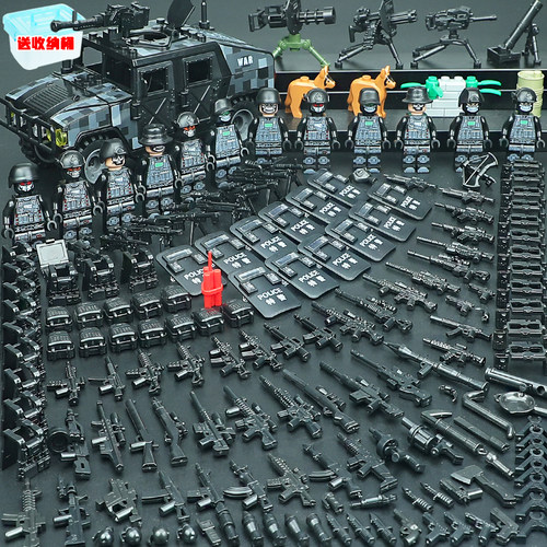 军事特种兵拼装积木人仔警察特警系列武器枪小人偶男孩子玩具