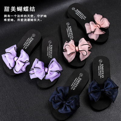 可爱蝴蝶结女童拖鞋夏外穿防滑亲子小公主平底甜美儿童沙滩鞋凉拖