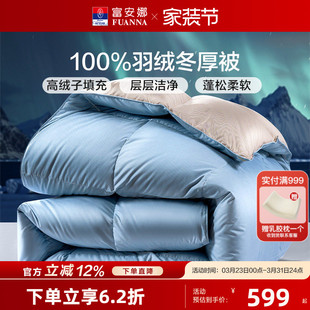 富安娜家纺羽绒被 90灰鸭绒被子冬被保暖加厚被防羽ins风羽绒被褥