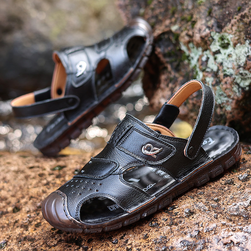 THE FIRST LAYER OF COWHIDE COW TENDON SOLE SANDALS MENS LEATHER SOFT SOLES TOE BEACH SHOES NON-SLIP AND WEAR-RESISTANT WEAR OUTSIDE AND DRIVE SLIPPERS TIDE