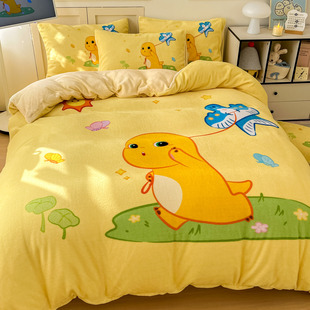 牛奶绒被套单件冬季 加绒被罩儿童奶龙珊瑚绒150x200被单200x230