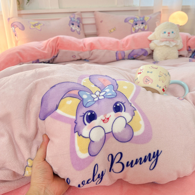 可爱兔子牛奶绒四件套