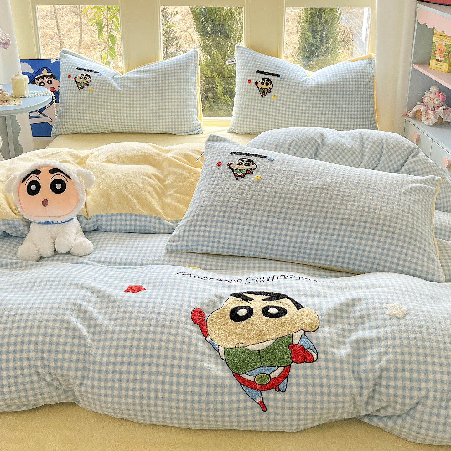 卡通蜡笔小新牛奶绒四件套床单被套可爱儿童保暖珊瑚绒床品三件套,床上用品,床品套件/四件套/多件套,淘宝优惠券,粉丝福利购,淘宝优惠卷