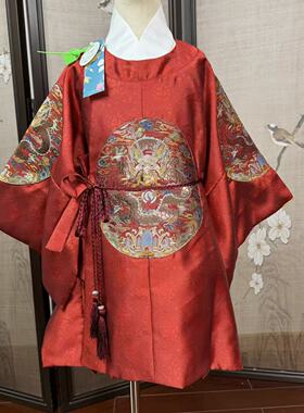 儿童汉服明制圆领袍男童龙袍生日礼服抓周服高品质织金红色喜庆小