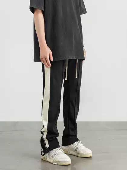 BLACK OF EXIT China-Chic American retro color contrast zipper straight sweatpants cotton high street stretch casual pants