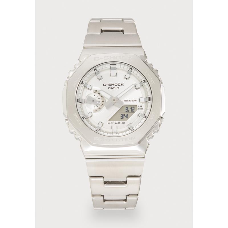 G-SHOCK男士机械表银色表盘不锈钢表带防水ATM计时表
