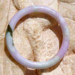 花一信6178天然A货缅甸老坑紫罗兰春带彩翡翠圆条手镯子带证书53