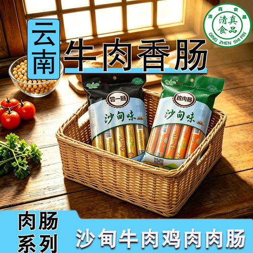 云南沙甸川欣回族小零食牛肉清真鸡肉玉米肠烤肠即食食品