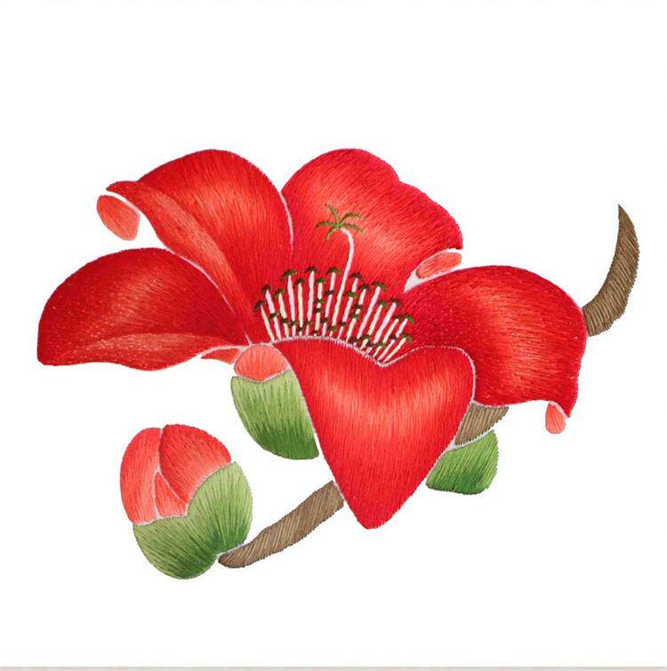 苏绣diy初学套件 简易花草木棉花图 手工刺绣自学装饰画材料包