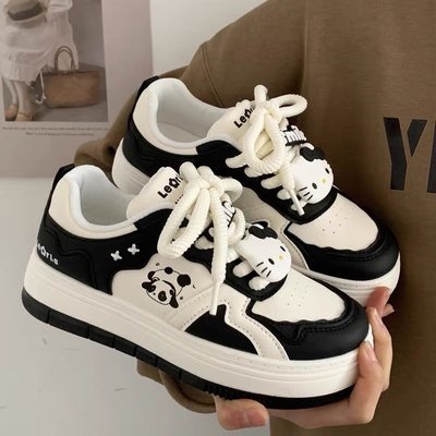 2024春季原创小众熊猫面包鞋大头小白鞋子女厚底百搭休闲学生板鞋