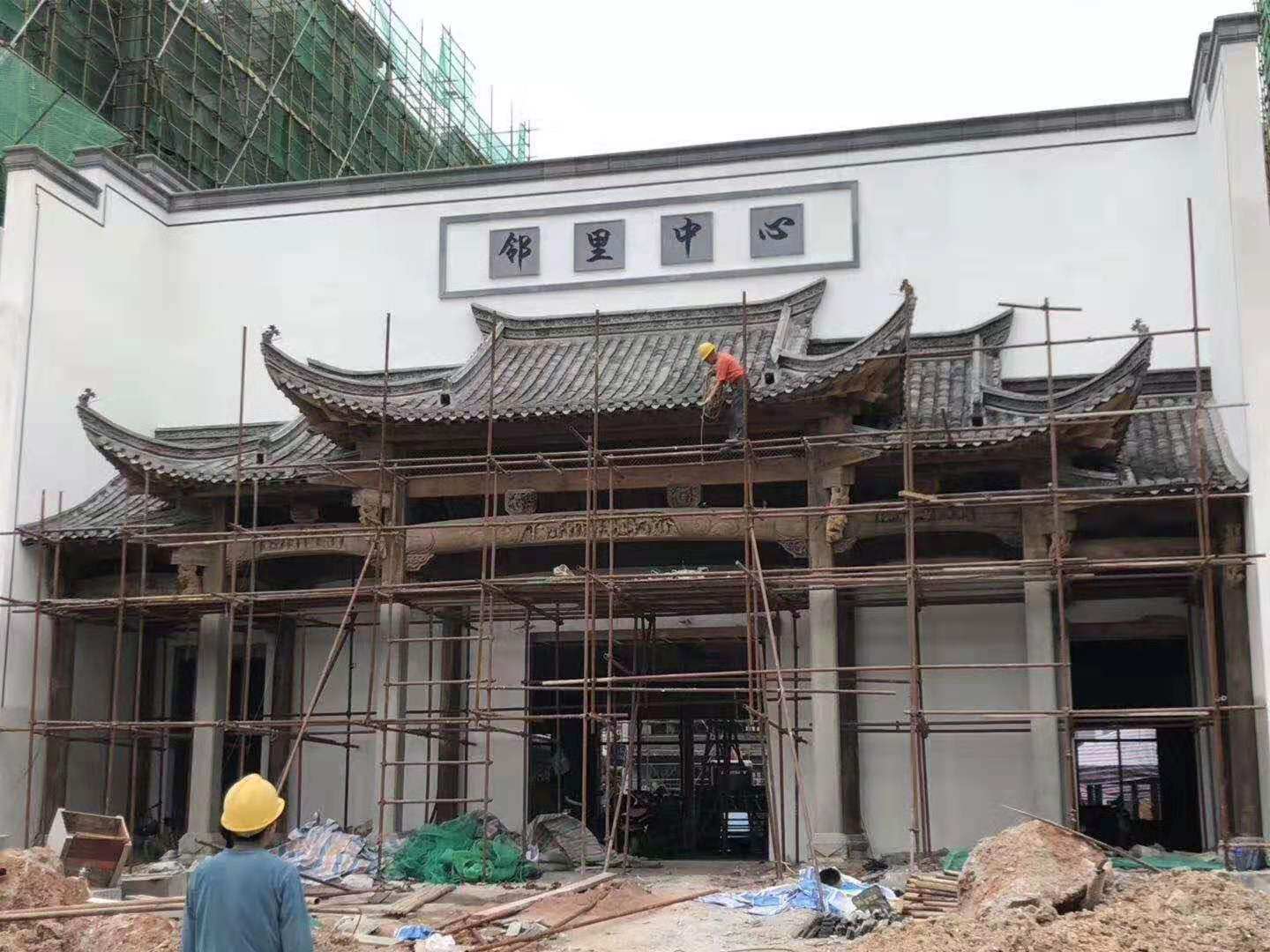 古建瓦砖雕木雕门楼照壁墙吻兽翘角脊砖徽派建筑