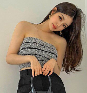 韩国代购liphop毛绒绒条纹抹胸