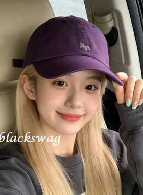 紫色小狐狸刺绣棒球帽子女夏韩系百搭宽檐显脸小遮阳防晒鸭舌帽男