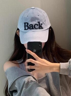 浅蓝色牛仔做旧英文字母情侣鸭舌帽女休闲百搭棒球帽显脸小帽子男