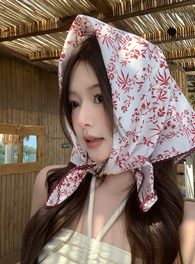 复古碎花文艺棉纱小方巾