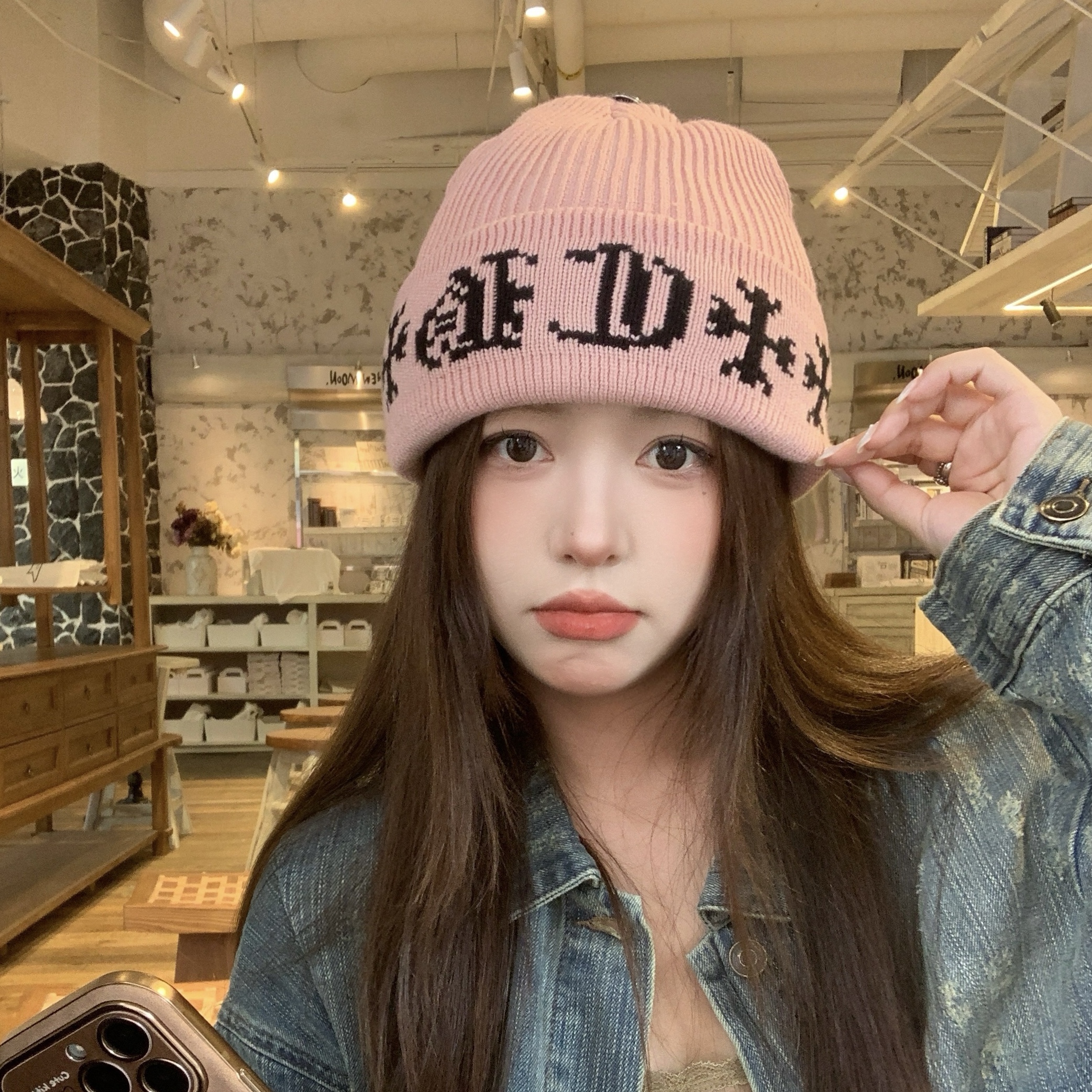 软糯舒服~字母提花针织毛线帽女秋冬双层保暖加厚冷帽情侣款帽子