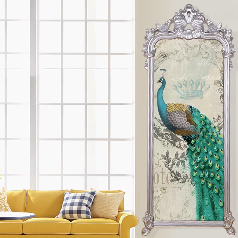 荧光绿穿衣镜网红服装店试衣镜全身镜子实木穿衣镜植绒落地镜复古