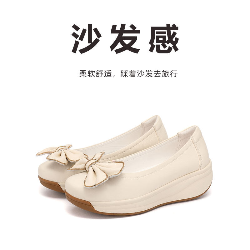 妈妈鞋头层牛皮舒适软底羊皮单鞋