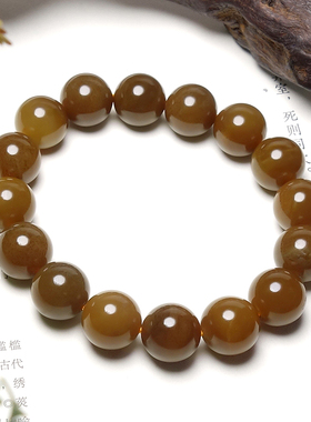 和田玉红糖玉油润圆珠手串