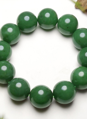 正品和田玉老坑碧玉圆珠手串