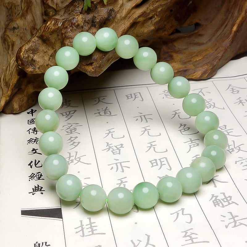特色新疆且末黑羊洞薄荷绿碧玉和田玉手串油润圆珠手链 重17.00克